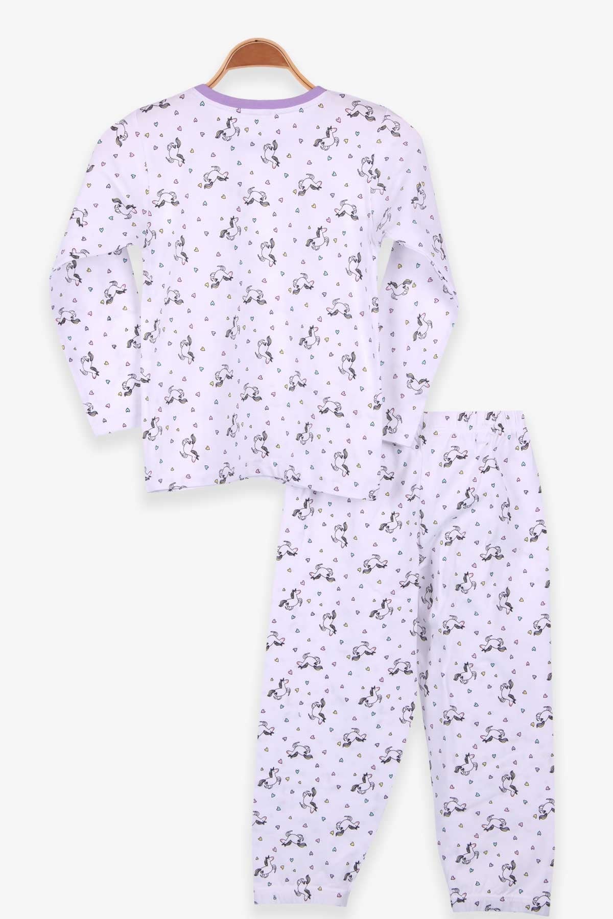 Breeze Kız Çocuk Pijama Takımı Unicorn Beyaz (4-8 Yaş)
