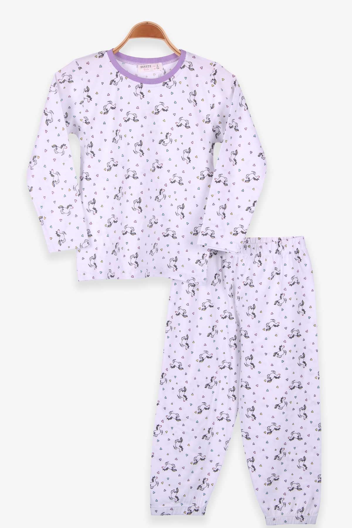 Breeze Kız Çocuk Pijama Takımı Unicorn Beyaz (4-8 Yaş)