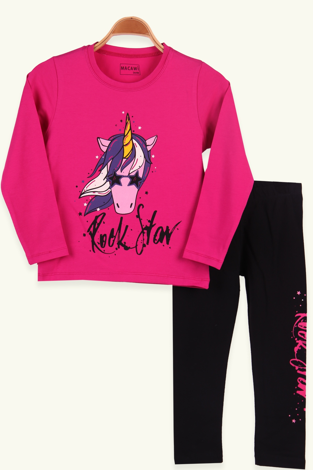 Breeze Kız Çocuk Pijama Takımı Unicorn Baskılı Fuşya (3-7 Yaş)