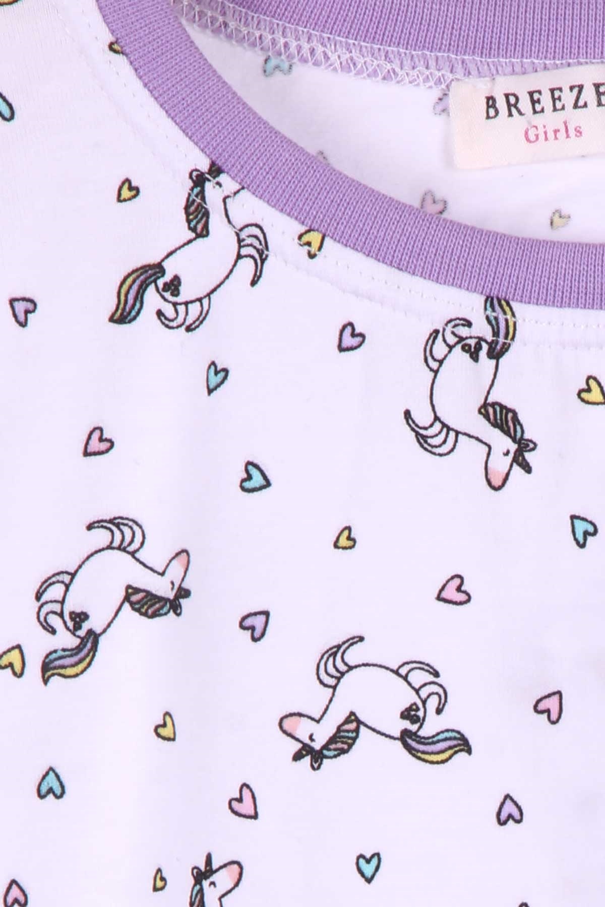 Breeze Kız Çocuk Pijama Takımı Unicorn Beyaz (4-8 Yaş)
