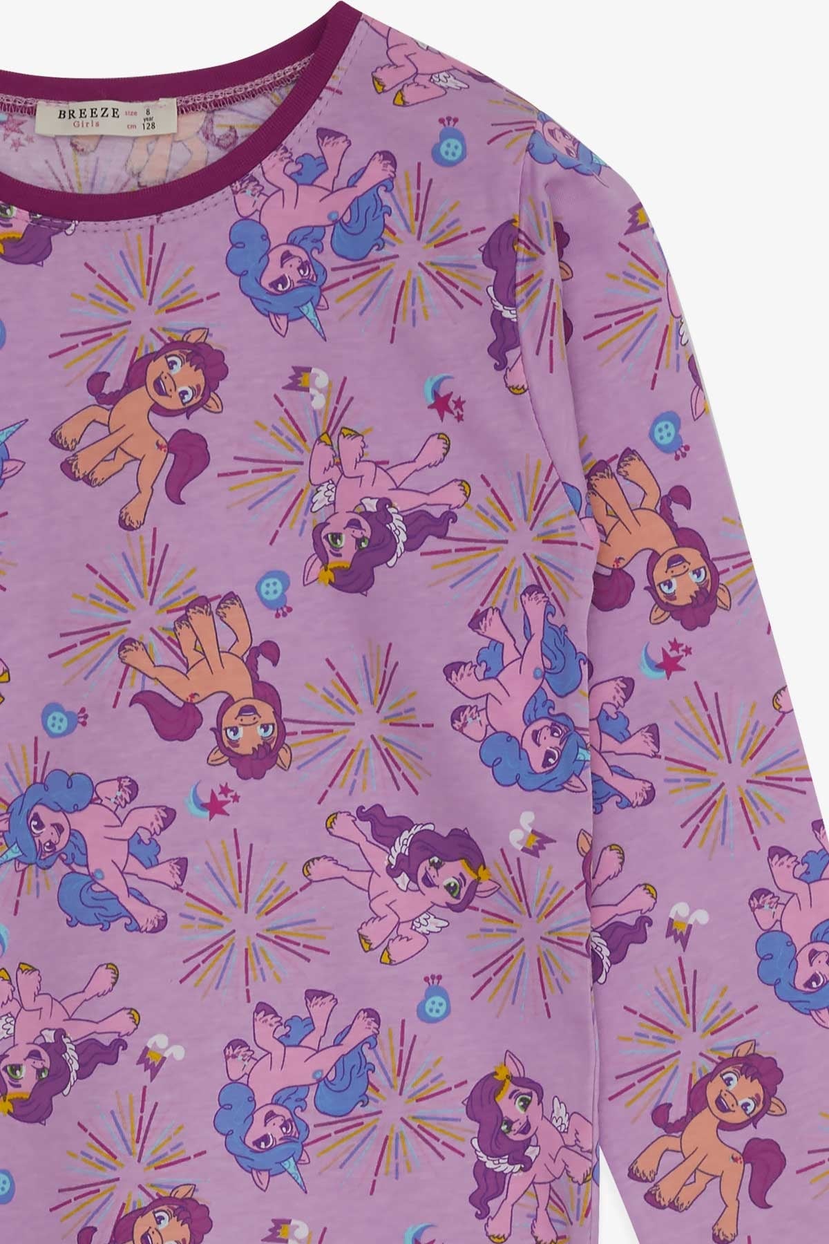 Breeze Kız Çocuk Pijama Takımı Unıcorn Desenli Lila (4-8 Yaş)