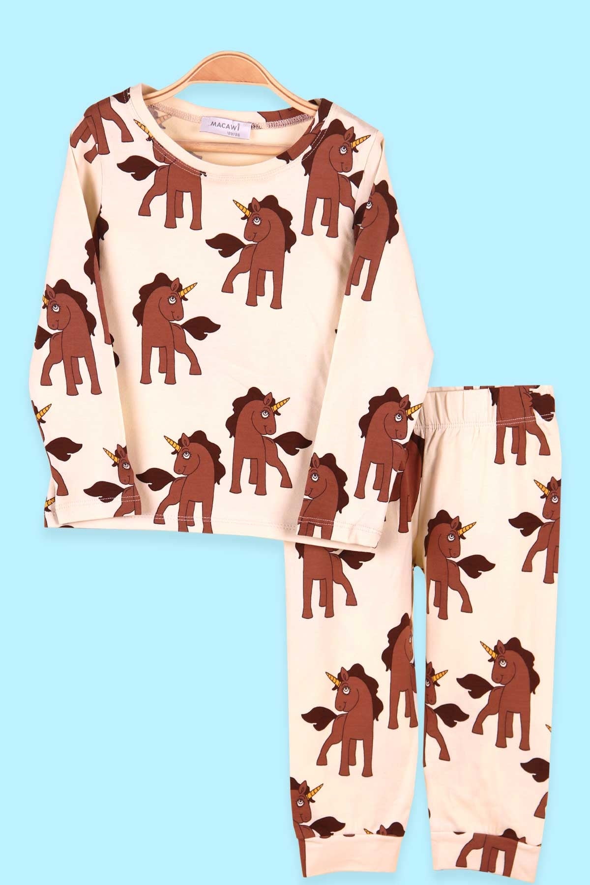 Breeze Kız Çocuk Pijama Takımı Unicorn Desenli Krem (1.5-5 Yaş)