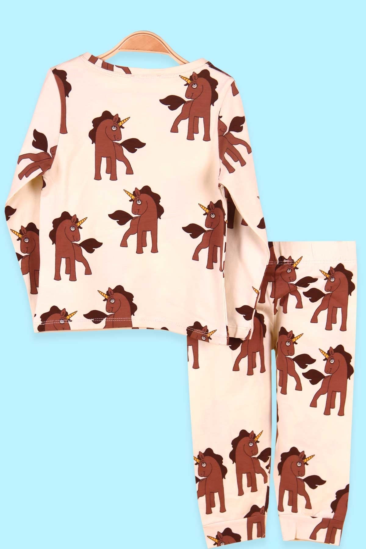 Breeze Kız Çocuk Pijama Takımı Unicorn Desenli Krem (1.5-5 Yaş)