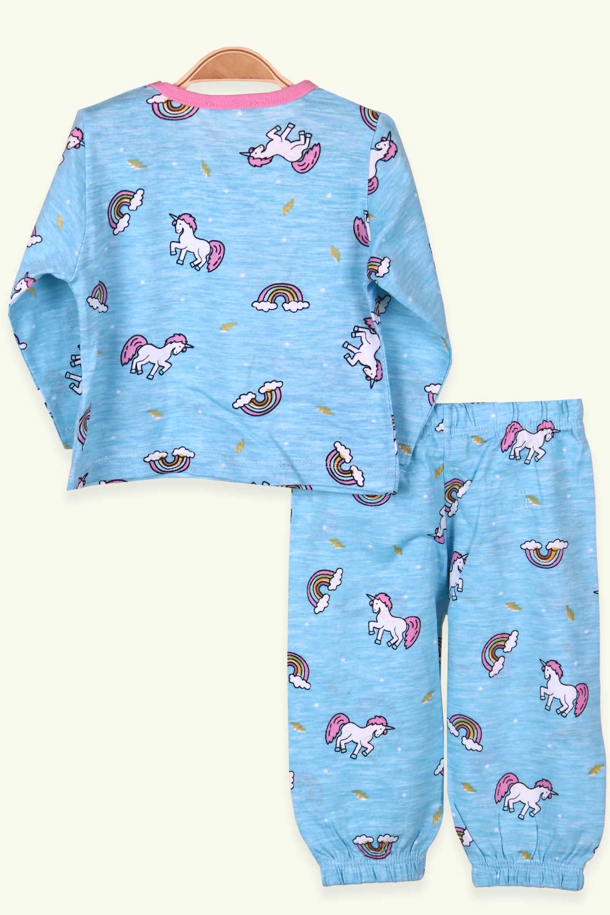 Breeze Kız Çocuk Pijama Takımı Unicorn Desenli Bebe Mavisi (1-4 Yaş)