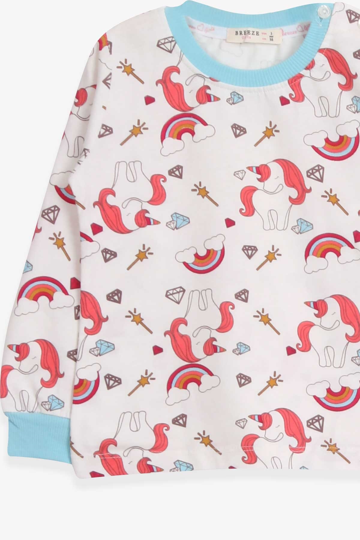 Breeze Kız Çocuk Pijama Takımı Unicorn Desenli Ekru (1.5-5 Yaş)
