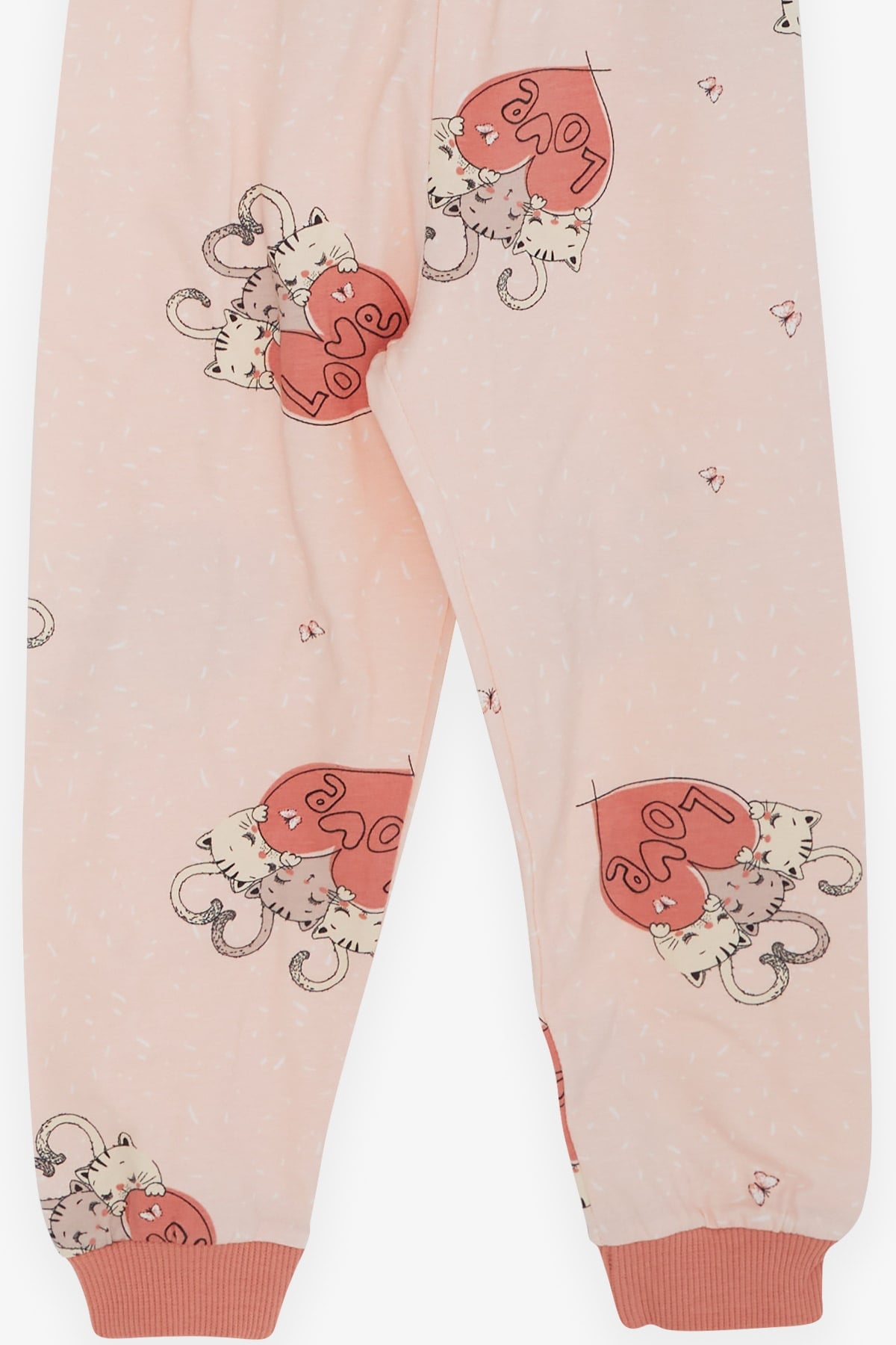 Breeze Kız Çocuk Pijama Takımı Uykucu Kedicikler Desenli Pudra (1.5-5 Yaş)