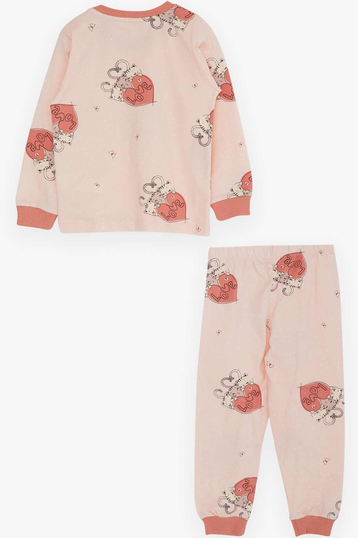 Breeze Kız Çocuk Pijama Takımı Uykucu Kedicikler Desenli Pudra (1.5-5 Yaş)