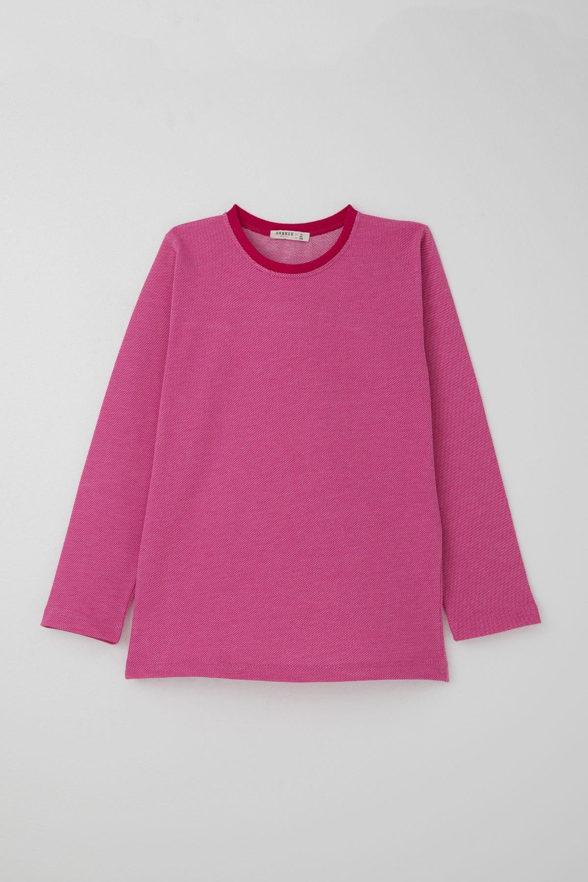 Breeze Kız Çocuk Pijama Takımı Verev Çizgi Desenli Pembe (9-12 Yaş)
