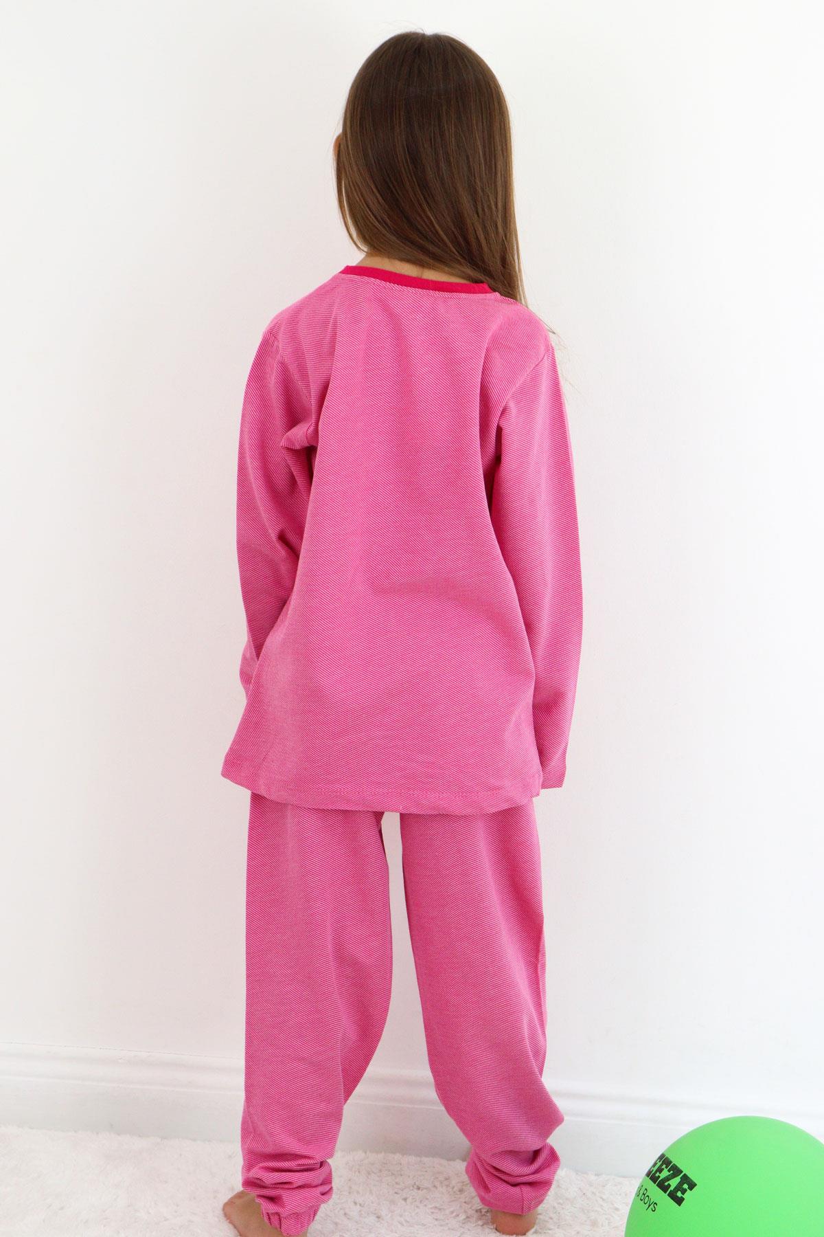 Breeze Kız Çocuk Pijama Takımı Verev Çizgi Desenli Pembe (4-8 Yaş)