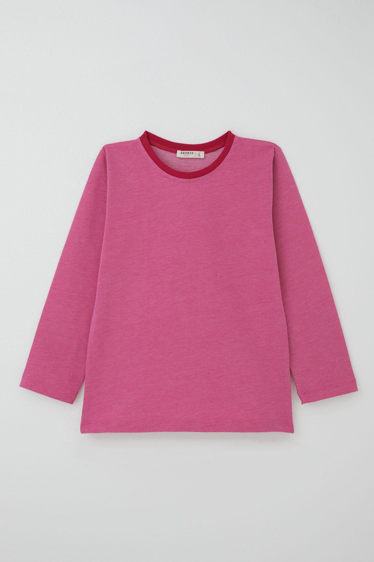 Breeze Kız Çocuk Pijama Takımı Verev Çizgi Desenli Pembe (4-8 Yaş)