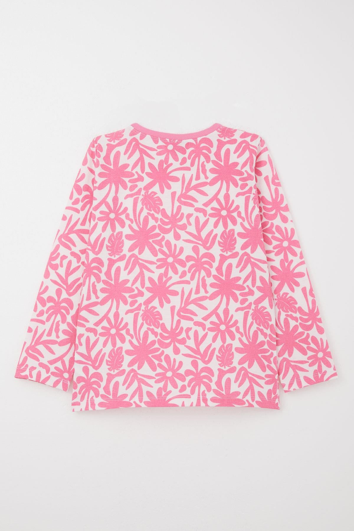 Breeze Kız Çocuk Pijama Takımı Yaprak & Çiçek Desenli Pembe (9-12 Yaş)
