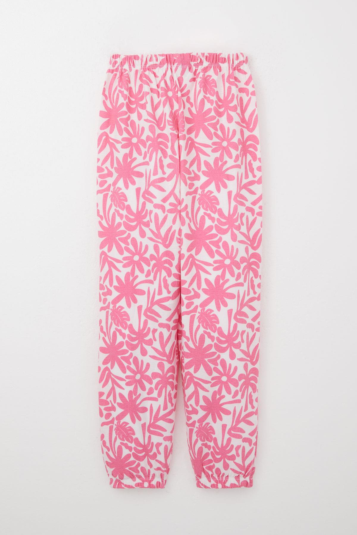 Breeze Kız Çocuk Pijama Takımı Yaprak & Çiçek Desenli Pembe (9-12 Yaş)