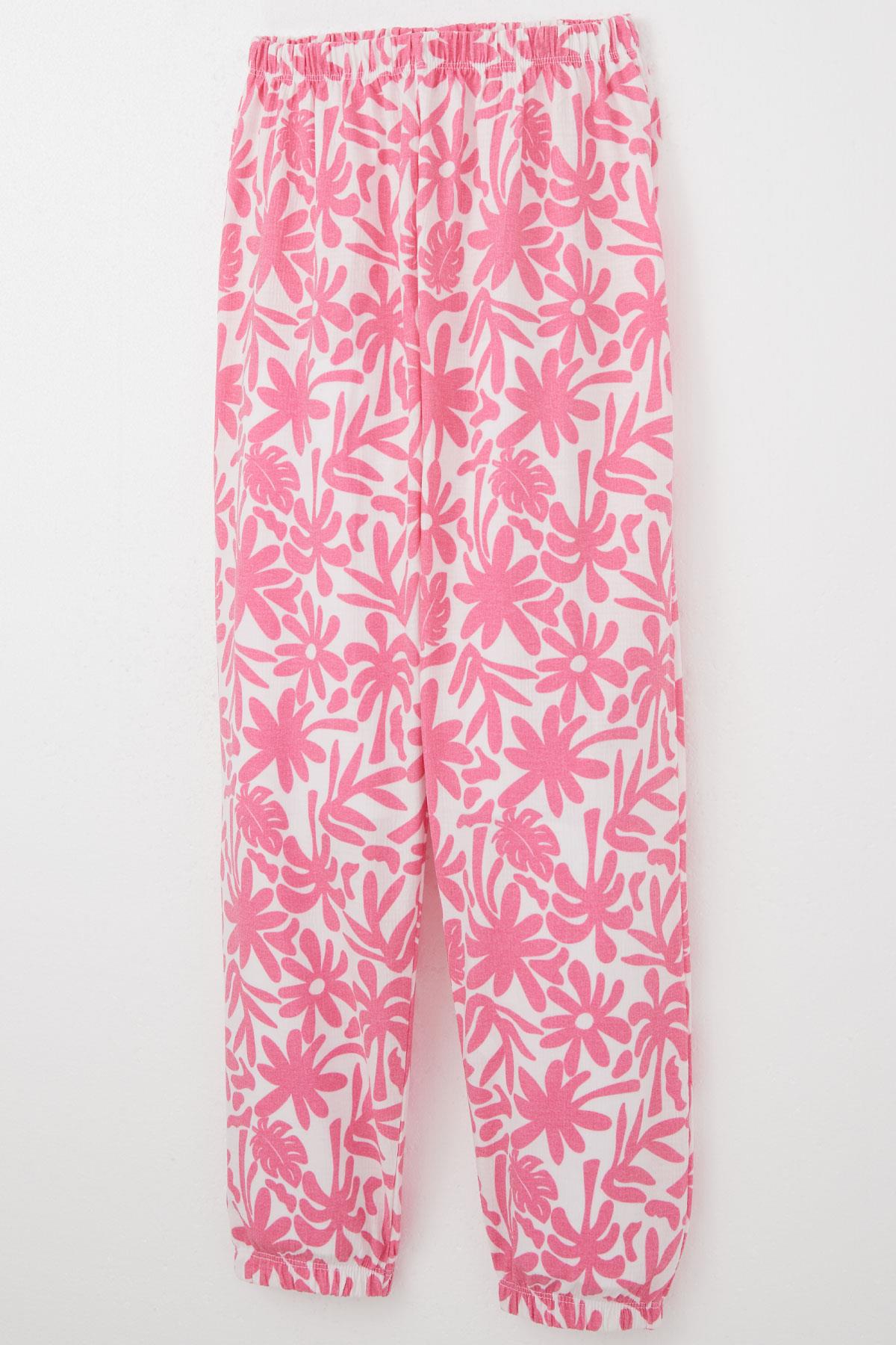 Breeze Kız Çocuk Pijama Takımı Yaprak & Çiçek Desenli Pembe (9-12 Yaş)
