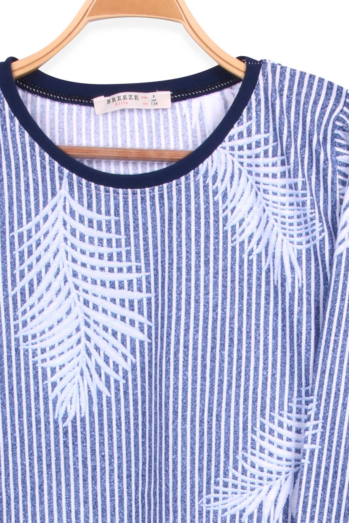 Breeze Kız Çocuk Pijama Takımı Yaprak Desenli Mavi (9-12 Yaş)