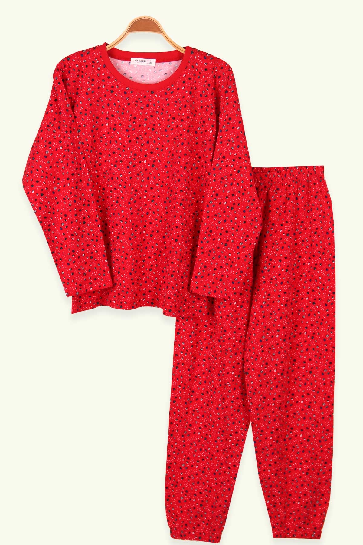 Breeze Kız Çocuk Pijama Takımı Yaprak Desenli Kırmızı (9-12 Yaş)