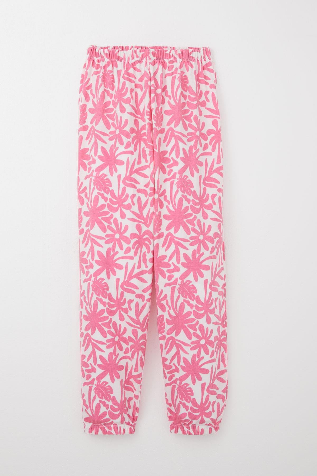 Breeze Kız Çocuk Pijama Takımı Yaprak & Çiçek Desenli Pembe (9-12 Yaş)