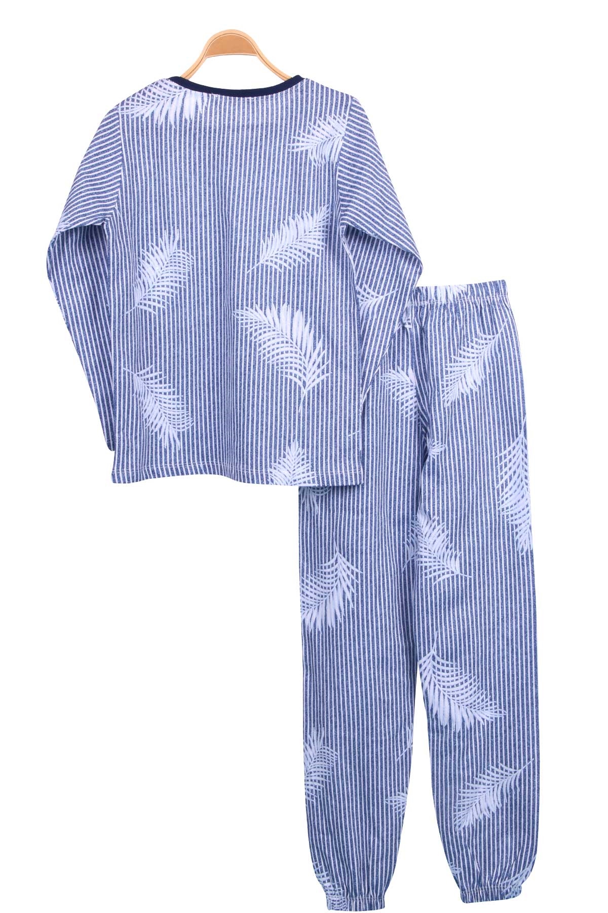 Breeze Kız Çocuk Pijama Takımı Yaprak Desenli Mavi (9-12 Yaş)