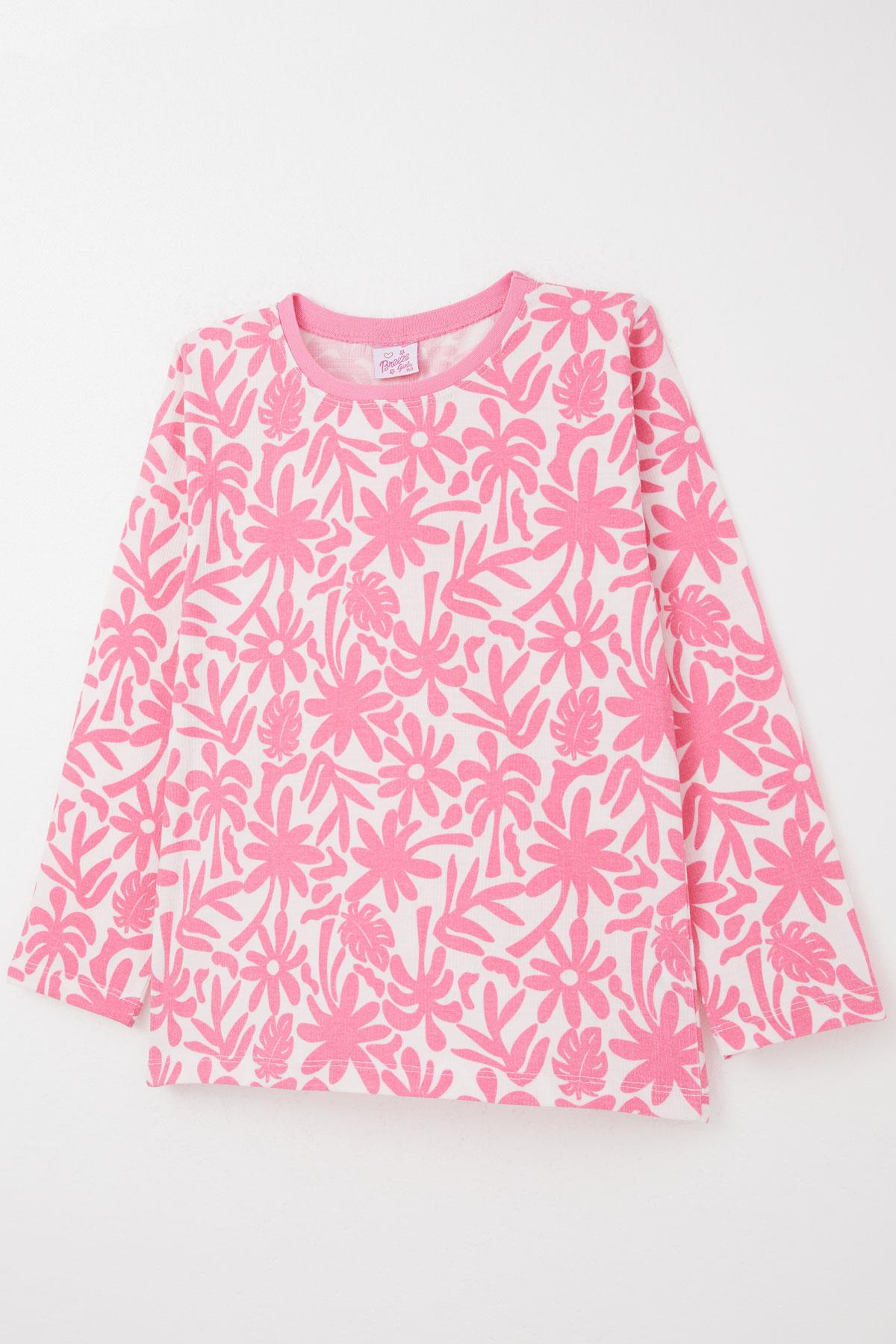 Breeze Kız Çocuk Pijama Takımı Yaprak & Çiçek Desenli Pembe (9-12 Yaş)