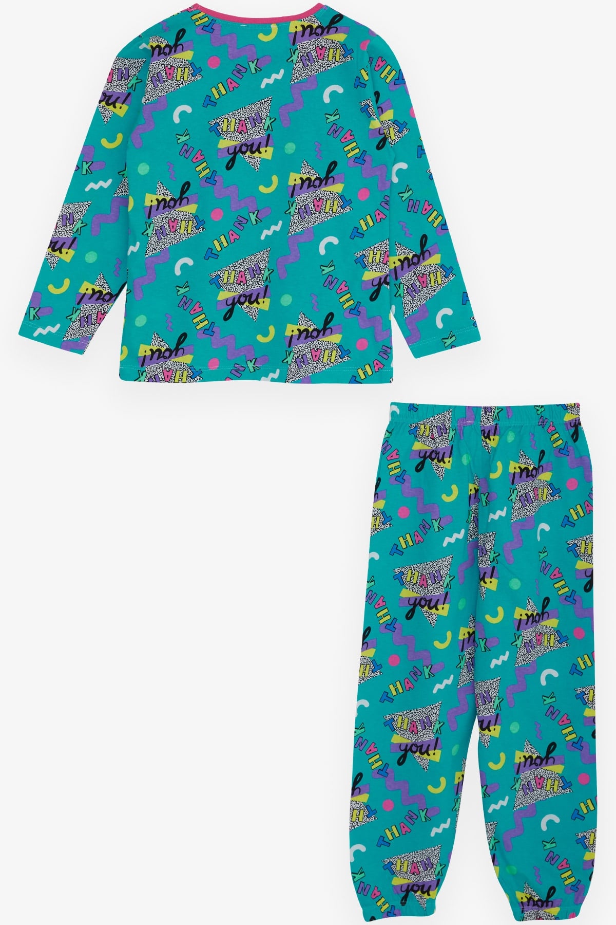 Breeze Kız Çocuk Pijama Takımı Yazı Desenli Turkuaz (4-8 Yaş)