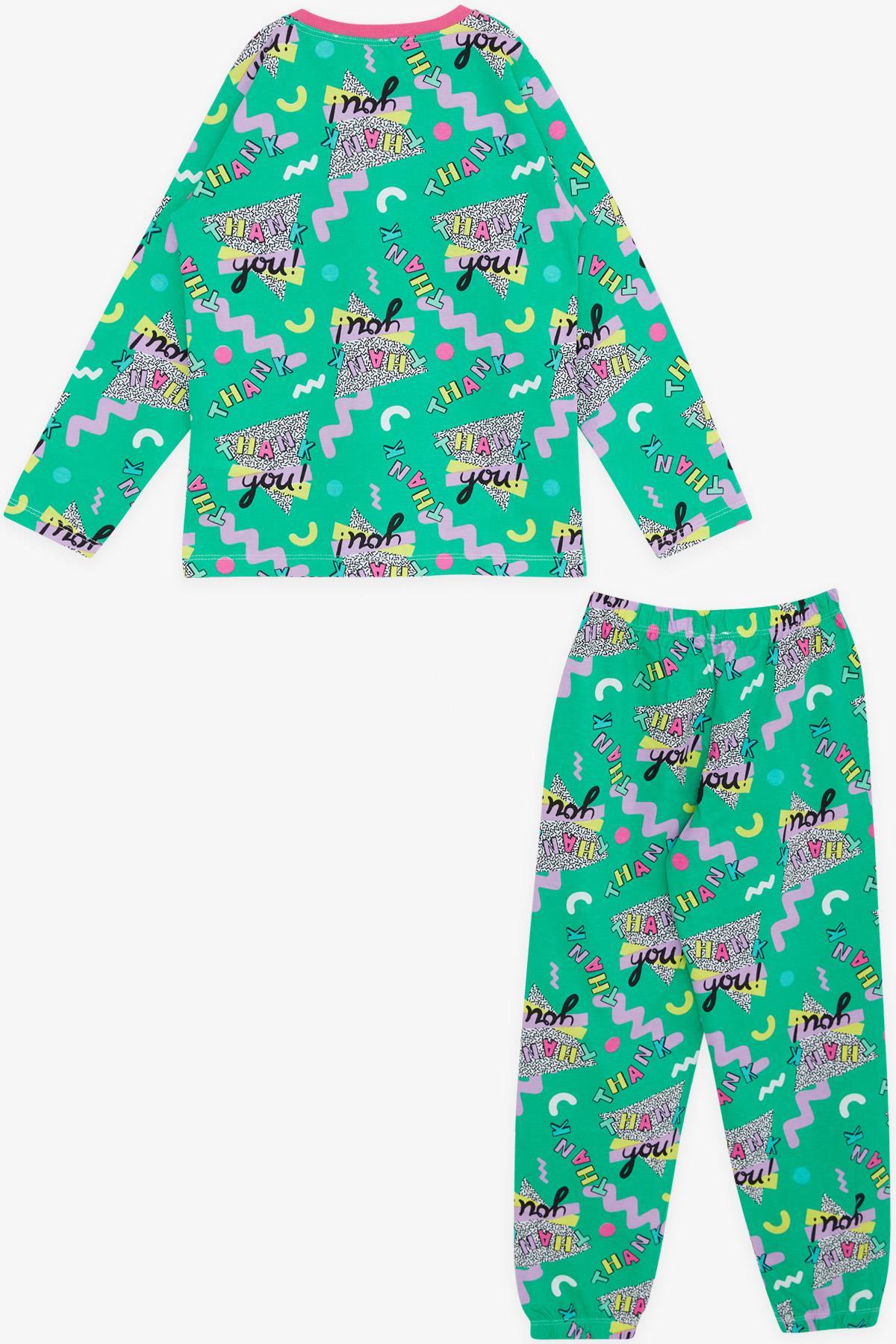 Breeze Kız Çocuk Pijama Takımı Yazı Desenli Yeşil (4-8 Yaş)