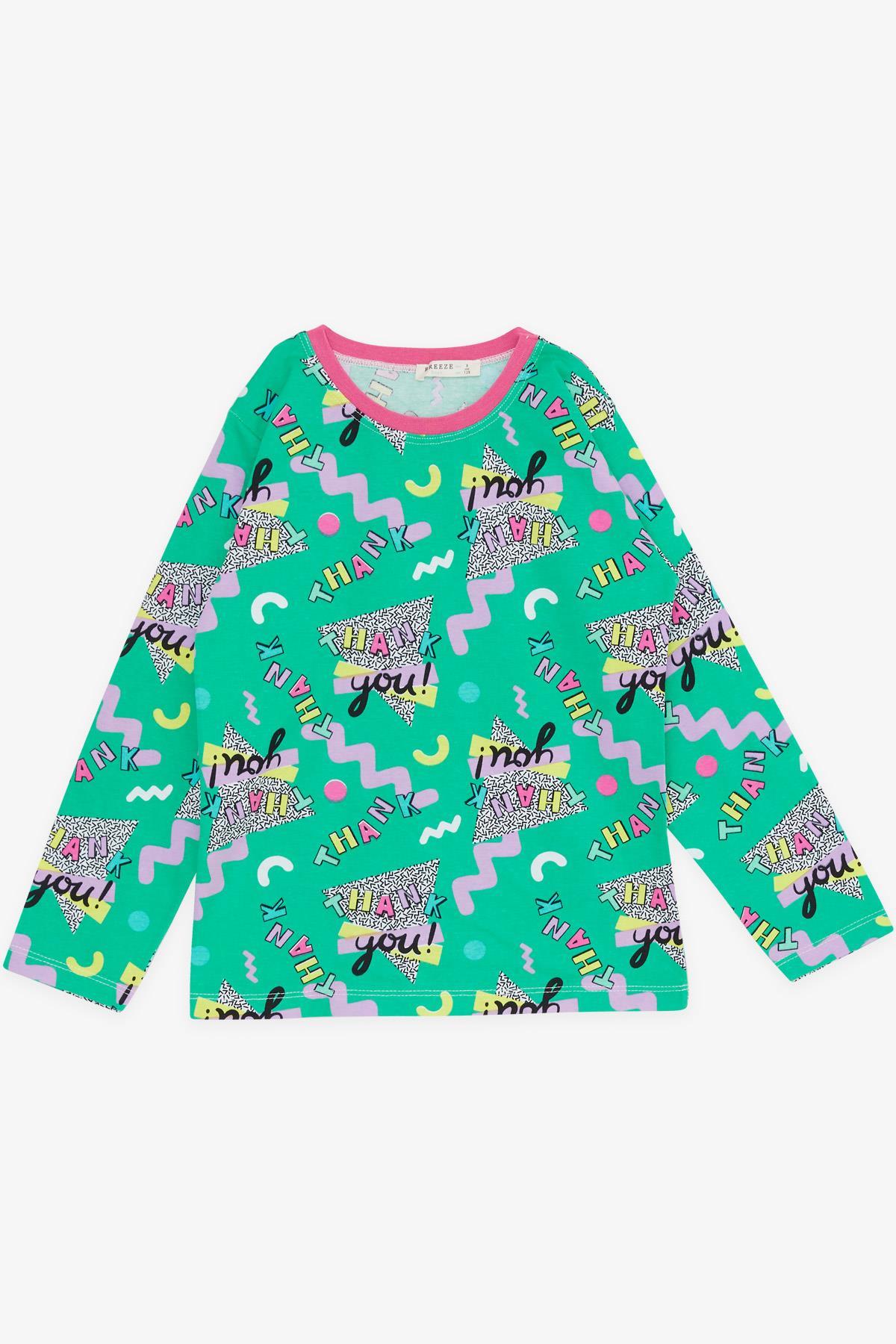 Breeze Kız Çocuk Pijama Takımı Yazı Desenli Yeşil (4-8 Yaş)