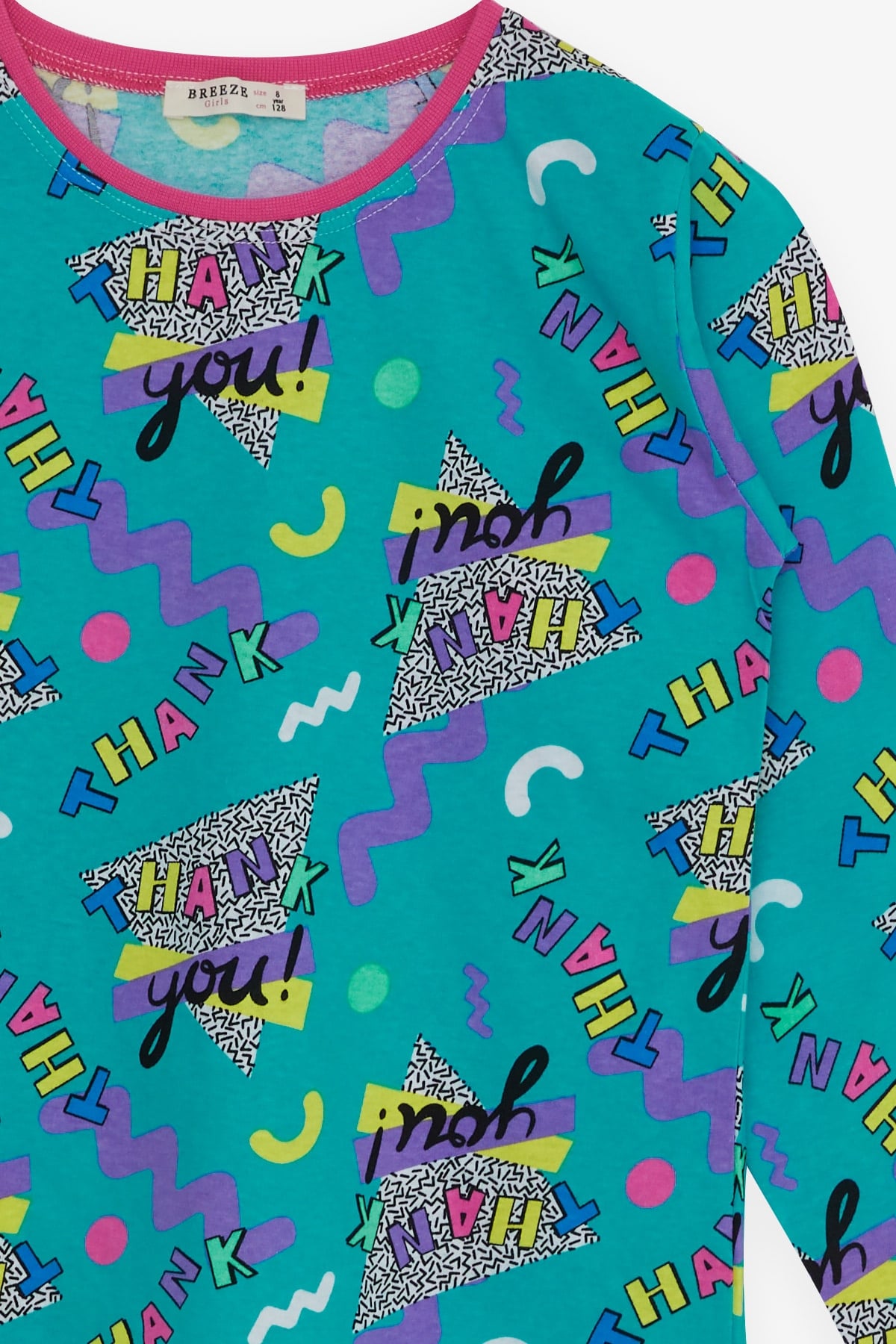 Breeze Kız Çocuk Pijama Takımı Yazı Desenli Turkuaz (4-8 Yaş)