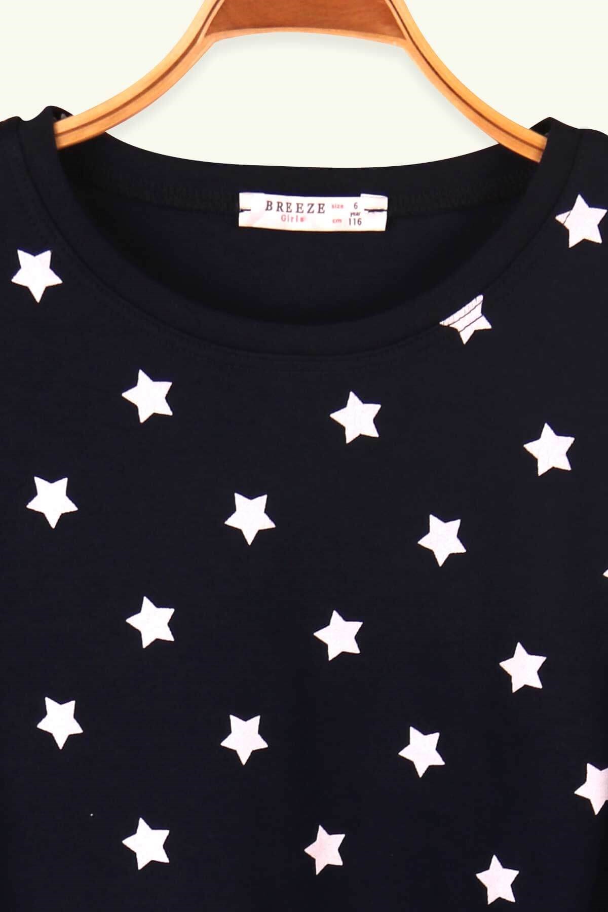 Breeze Kız Çocuk Pijama Takımı Yıldız Desenli Lacivert (6-10 Yaş)