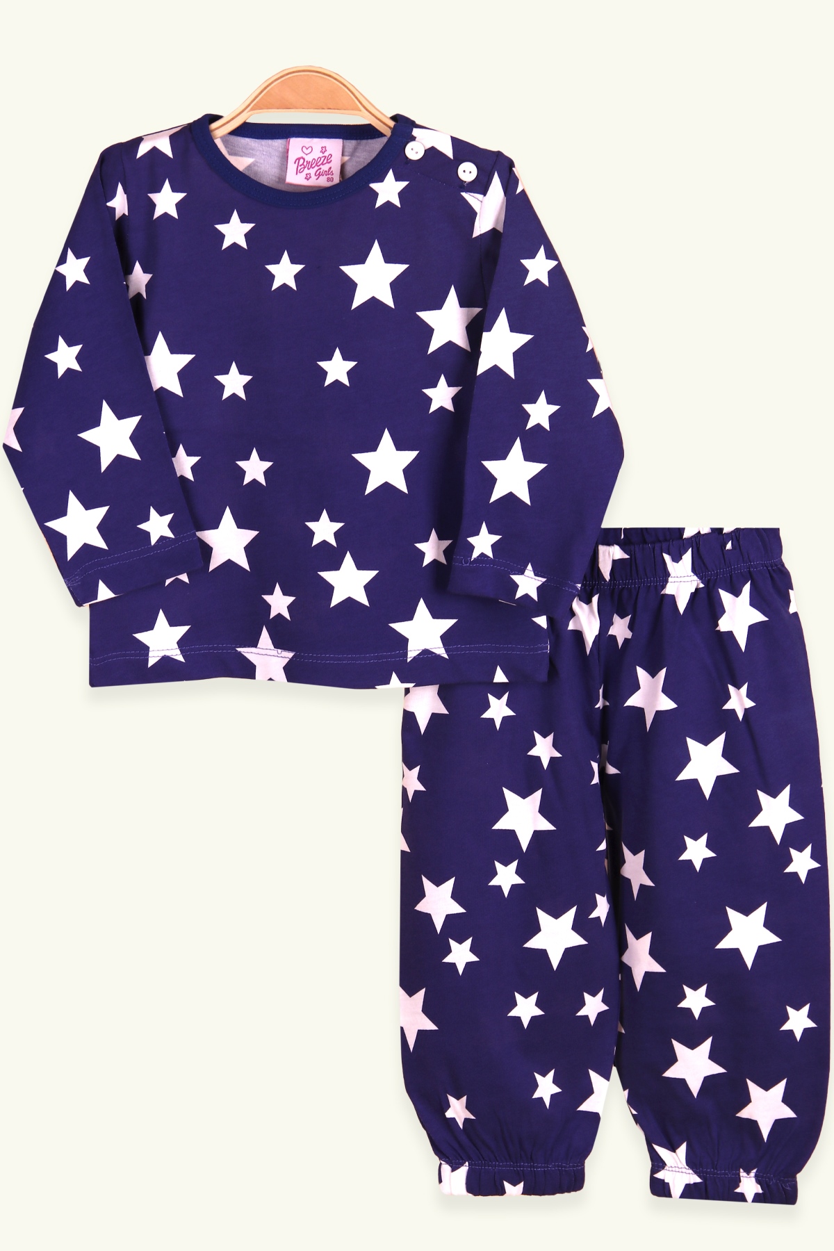 Breeze Kız Çocuk Pijama Takımı Yıldız Desenli Mor (1-4 Yaş)