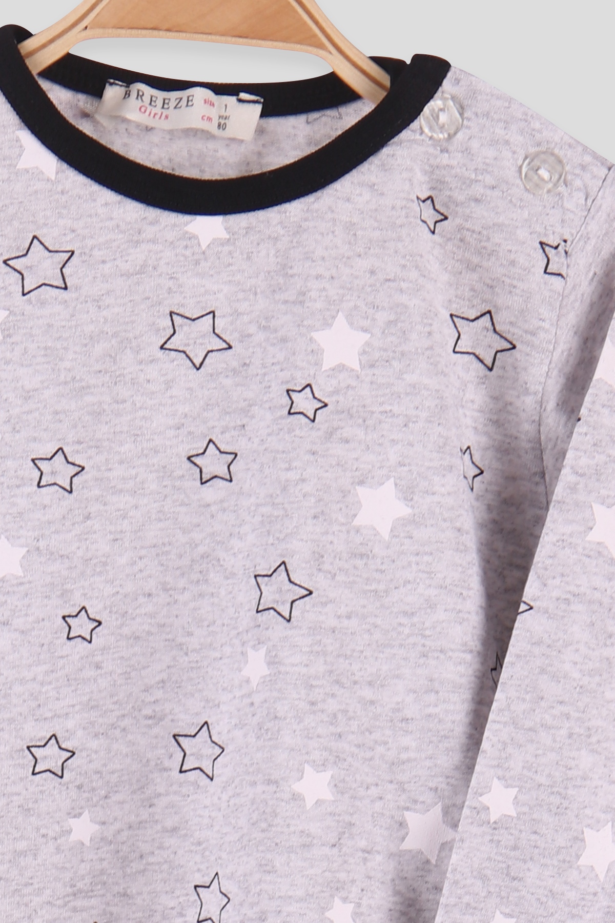 Breeze Kız Çocuk Pijama Takımı Yıldız Desenli Gri (1-4 Yaş)