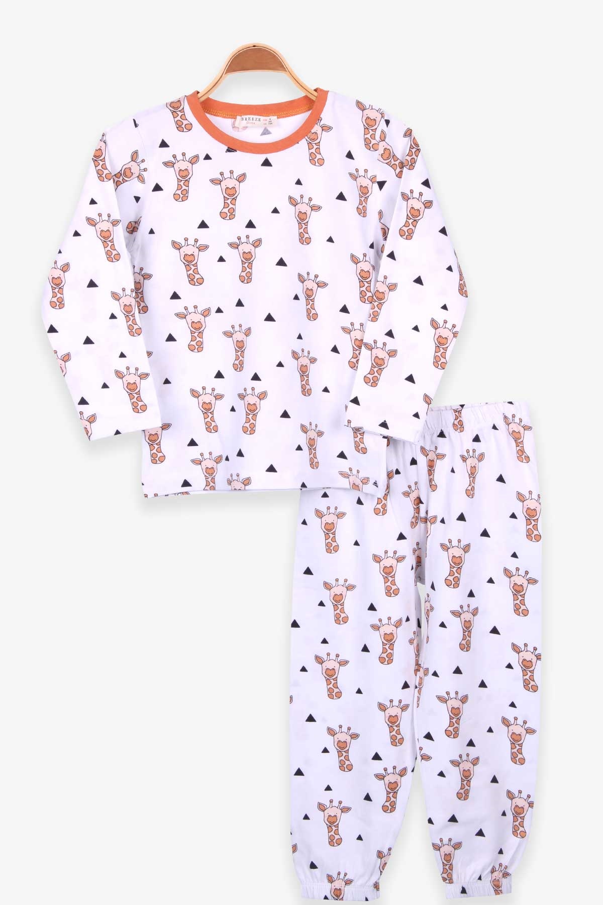 Breeze Kız Çocuk Pijama Takımı Zürafalı Beyaz (4-8 Yaş)