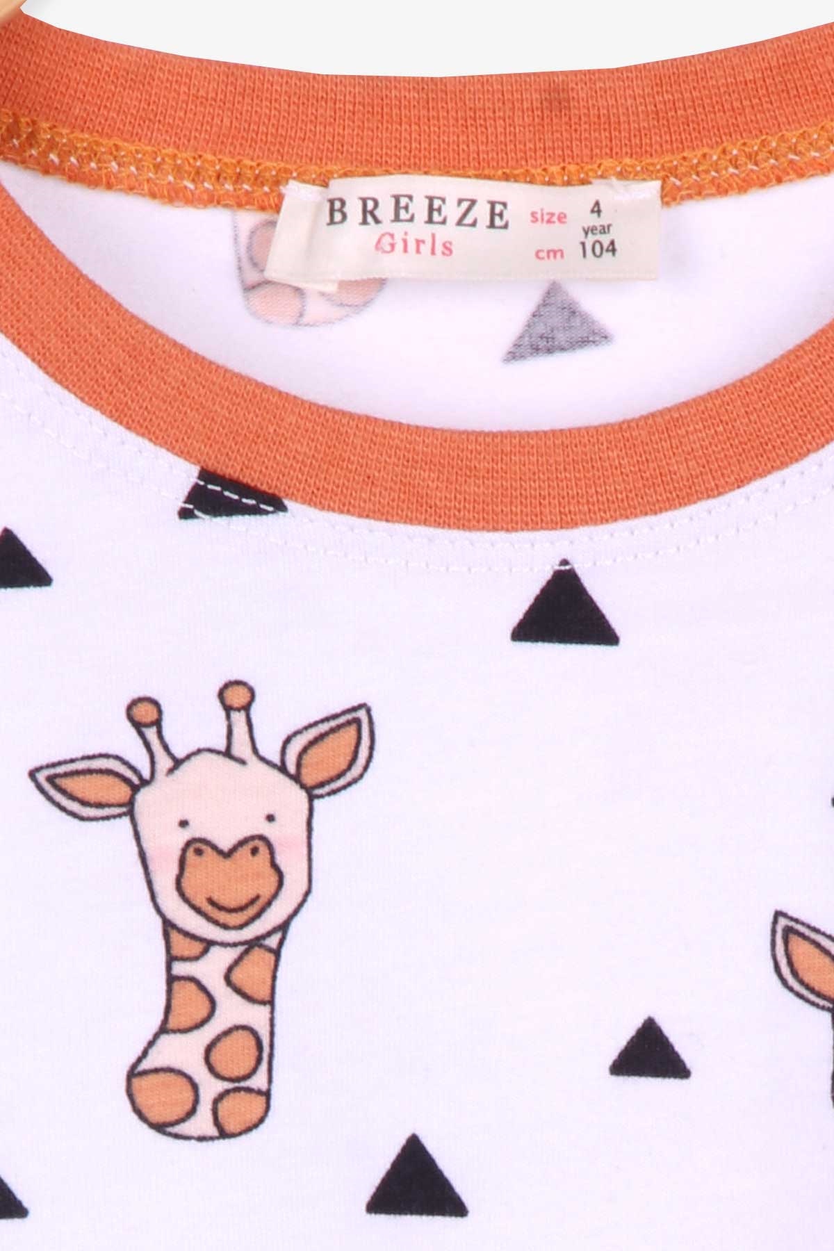 Breeze Kız Çocuk Pijama Takımı Zürafalı Beyaz (4-8 Yaş)