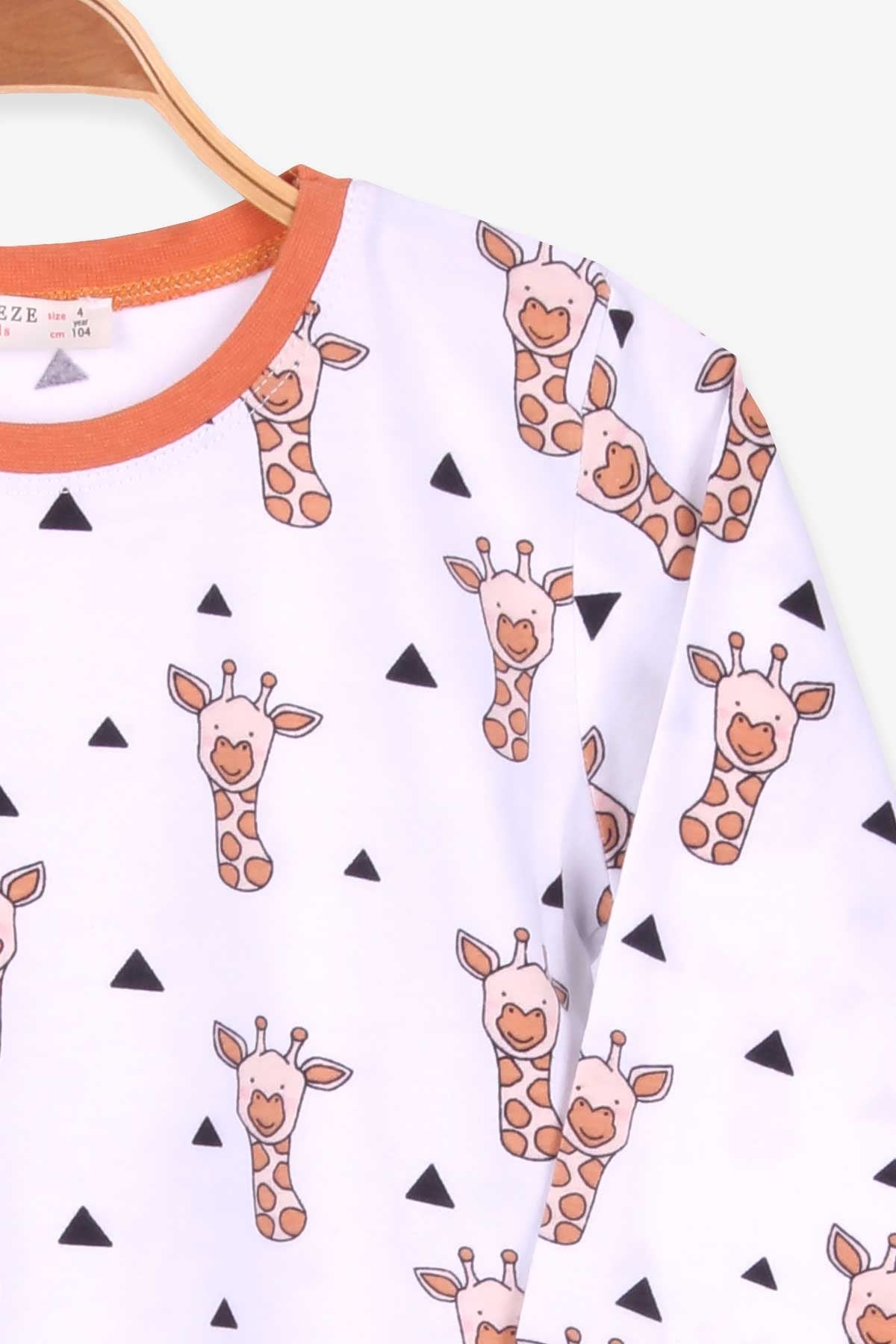 Breeze Kız Çocuk Pijama Takımı Zürafalı Beyaz (4-8 Yaş)