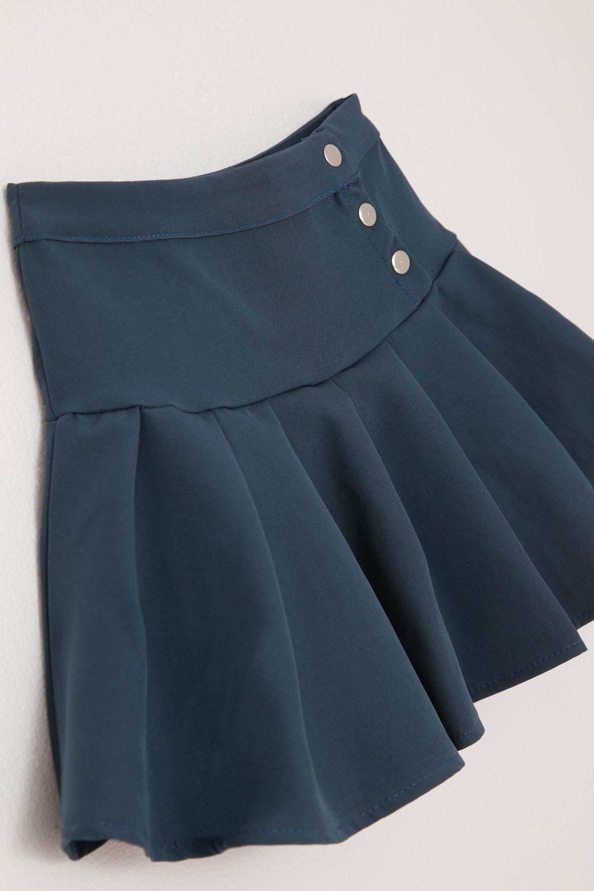 Breeze Kız Çocuk Pileli Etek Çıtçıtlı İndigo (7-12 Yaş)