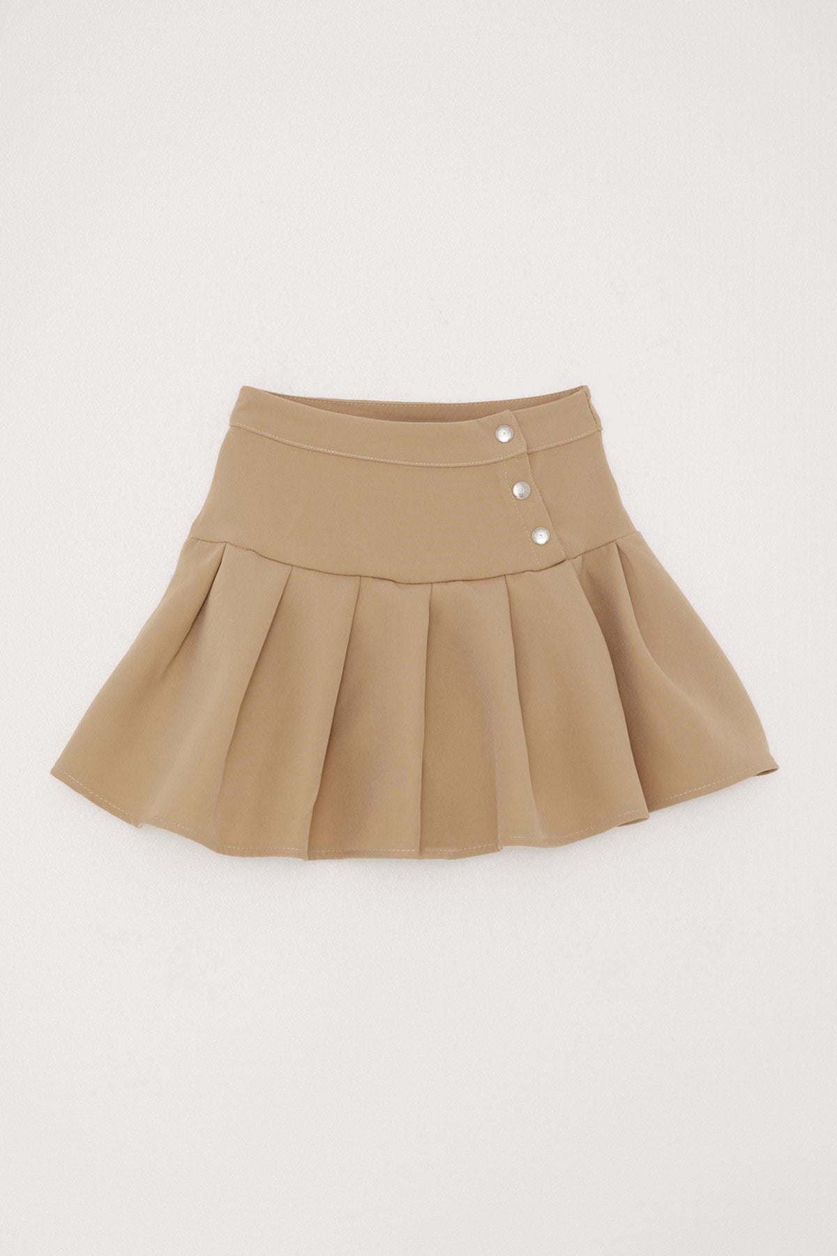 Breeze Kız Çocuk Pileli Etek Çıtçıtlı Bej (7-12 Yaş)