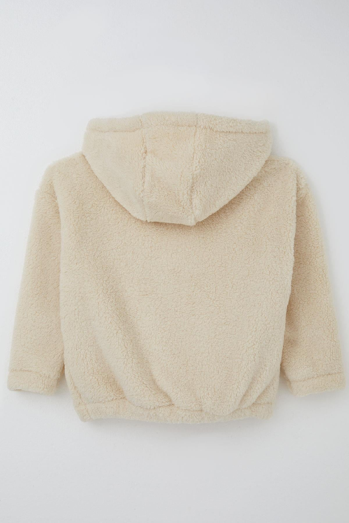 Breeze Kız Çocuk Polar Hırka Kapüşonlu Fermuarlı Cepli Krem (9 Yaş)