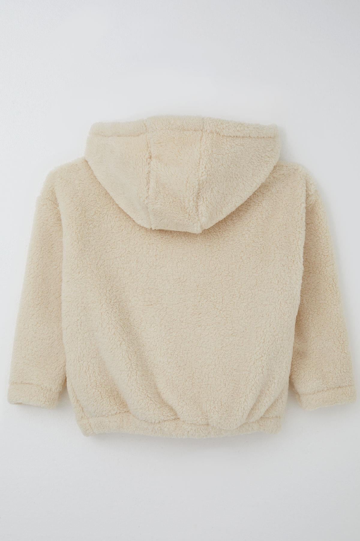 Breeze Kız Çocuk Polar Hırka Kapüşonlu Fermuarlı Cepli Krem (8-14 Yaş)