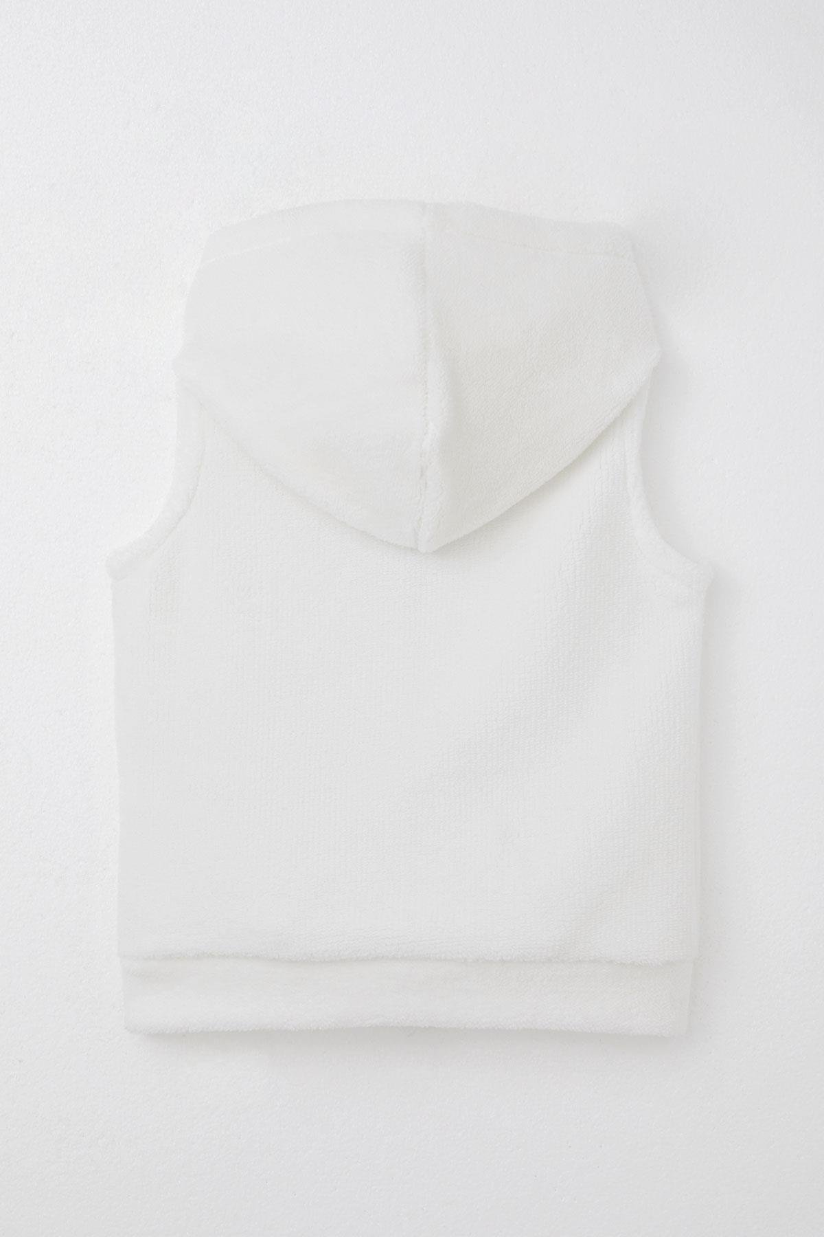 Breeze Kız Çocuk Polar Yelek Kalp Armalı Kapüşonlu Cepli Beyaz (3-8 Yaş)