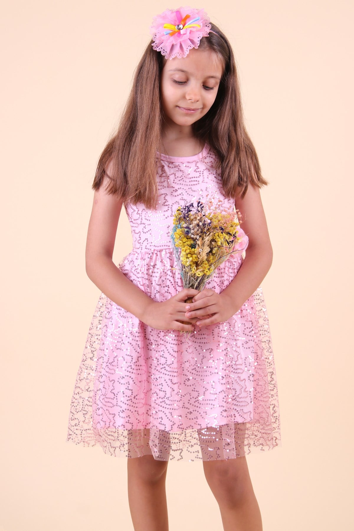 Breeze Kız Çocuk Pullu Elbise Pembe (3-14 Yaş)