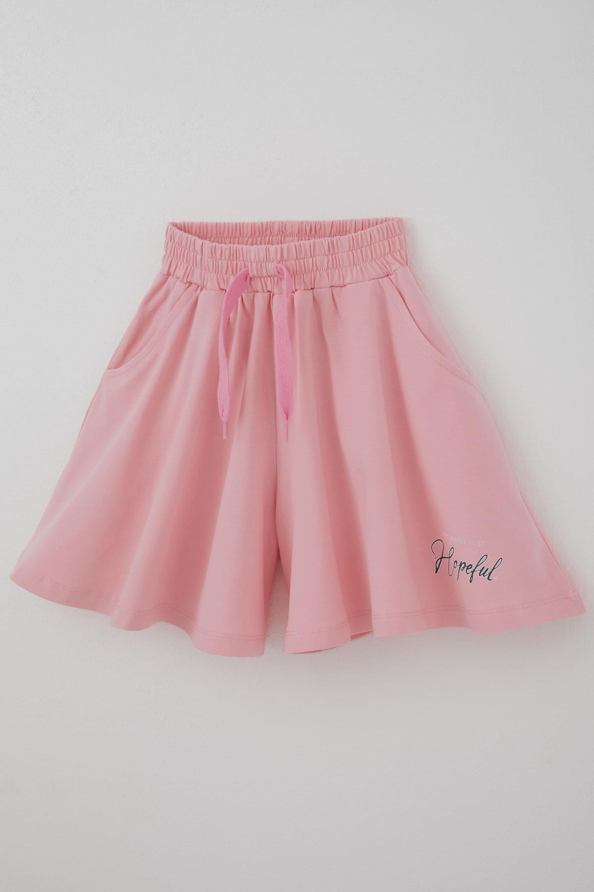 Breeze Kız Çocuk Rahat Kesim Geniş Paça Şort Yazı Baskılı Pembe (6-12 Yaş)