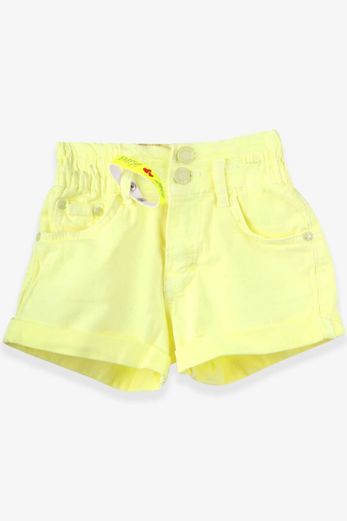 Breeze Kız Çocuk Şort Bileklikli Neon Sarı (8-14 Yaş)