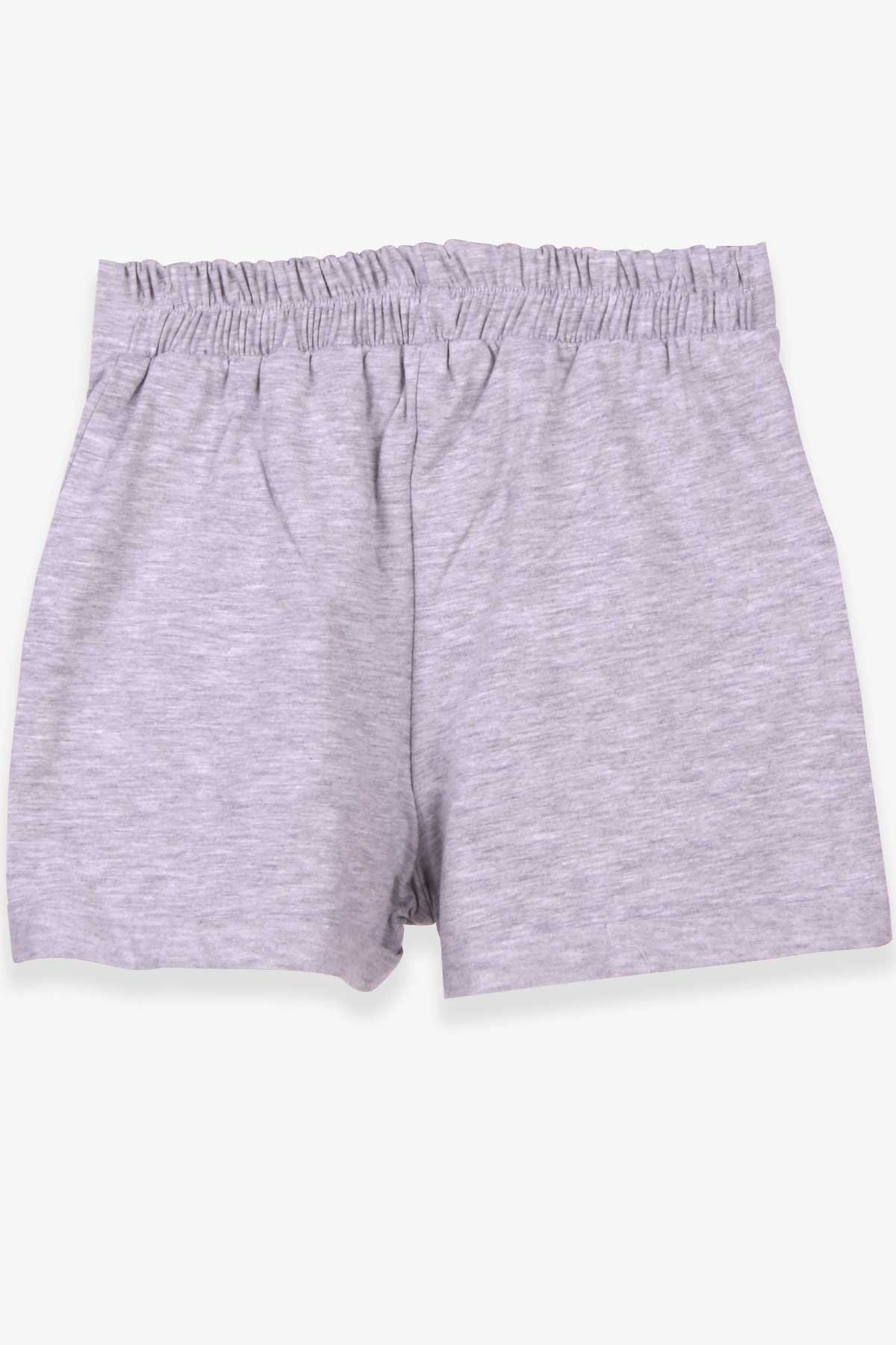 Breeze Kız Çocuk Şort Çiçekli Dantelli Gri Melanj (6-12 Yaş)