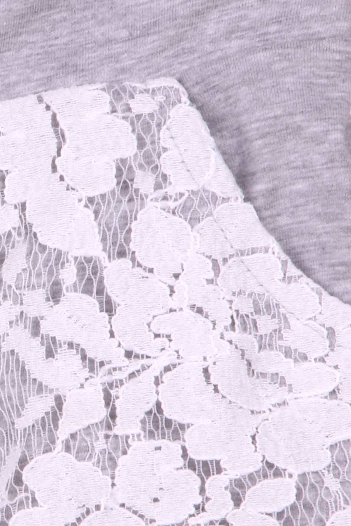 Breeze Kız Çocuk Şort Çiçekli Dantelli Gri Melanj (6-12 Yaş)