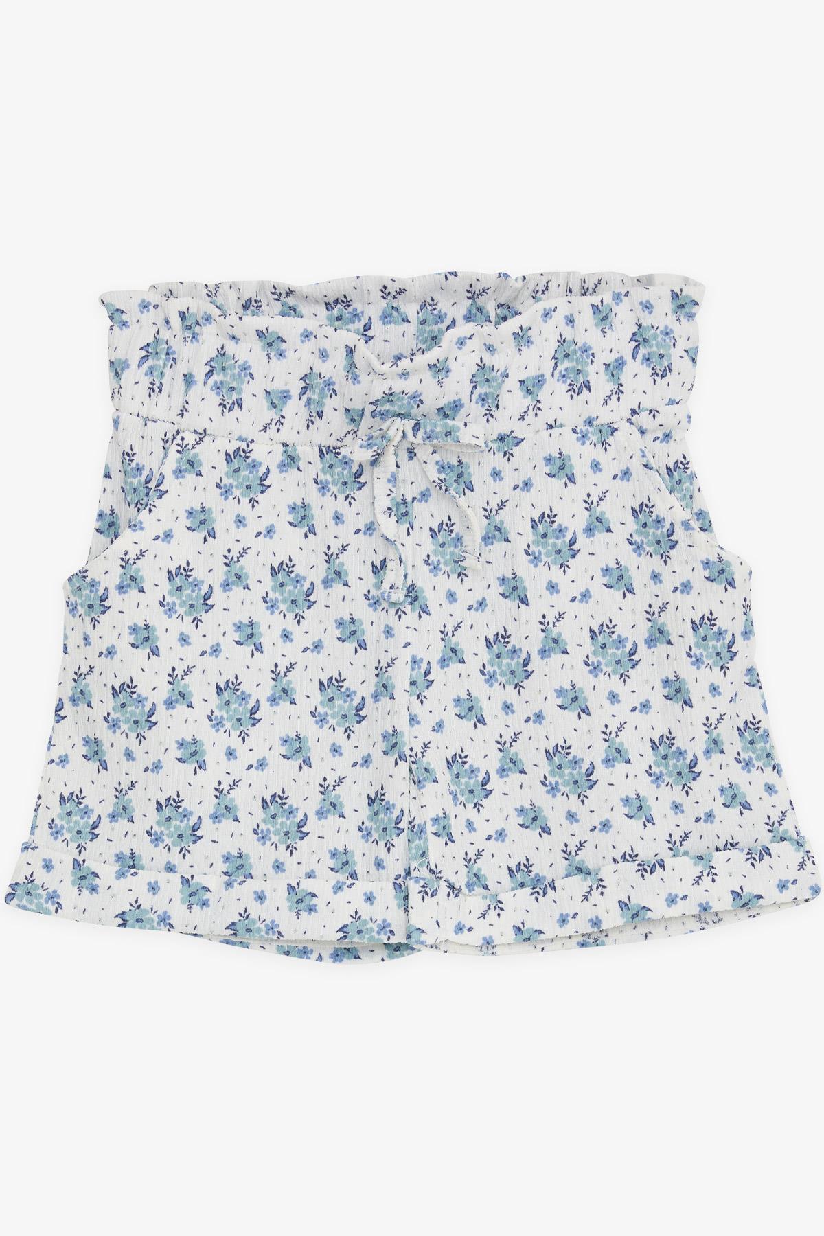 Breeze Kız Çocuk Şort Çiçekli Fiyonklu Beli Lastikli Beyaz (8-14 Yaş)