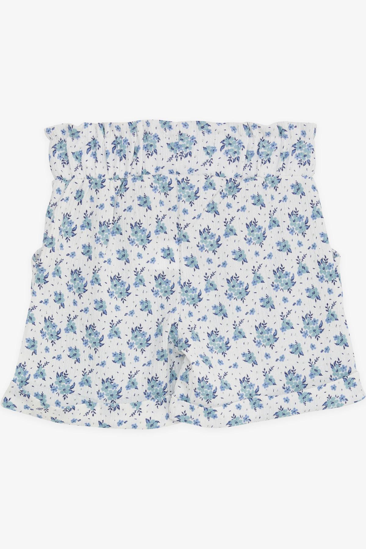 Breeze Kız Çocuk Şort Çiçekli Fiyonklu Beli Lastikli Beyaz (8-14 Yaş)