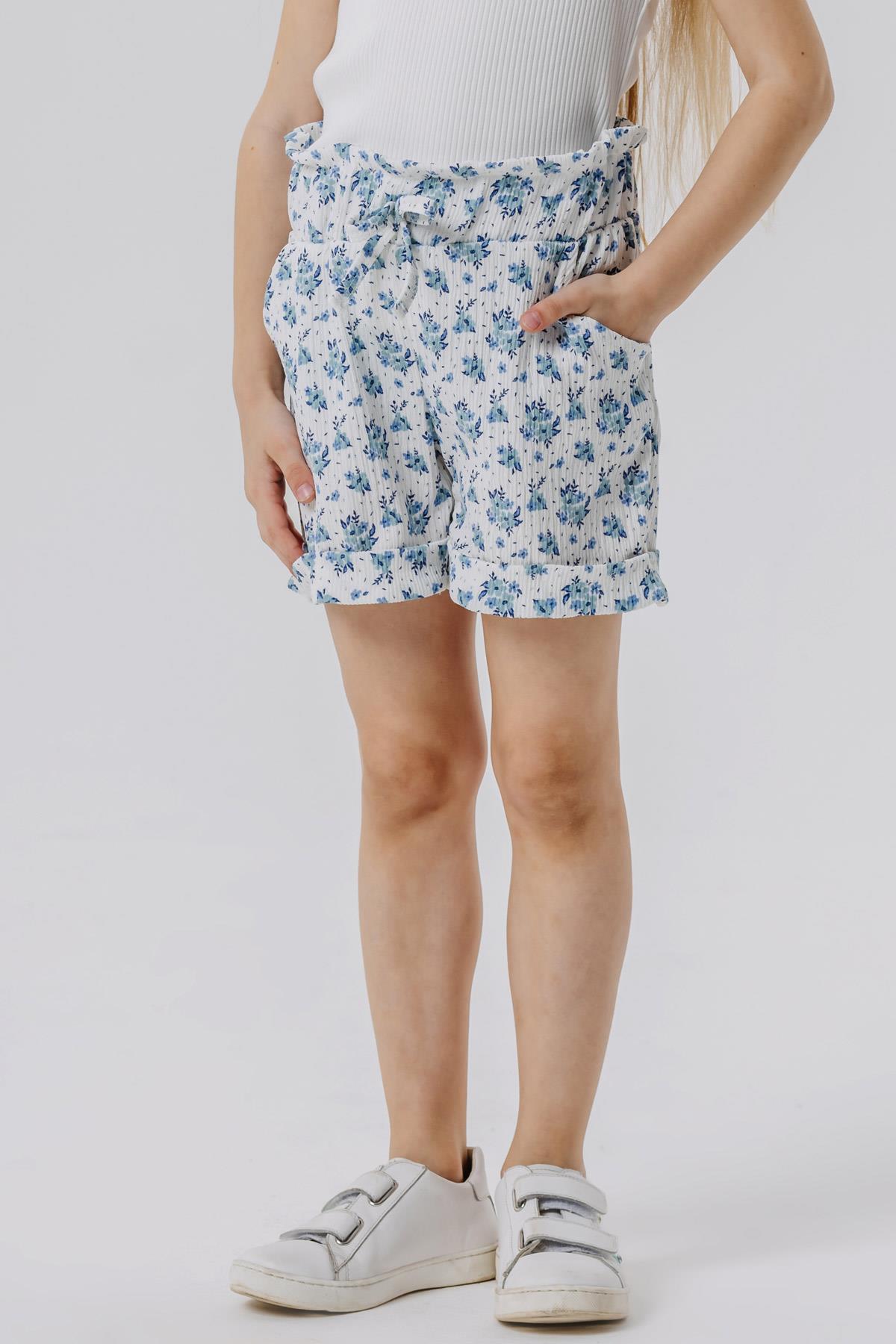 Breeze Kız Çocuk Şort Çiçekli Fiyonklu Beli Lastikli Beyaz (14 Yaş)