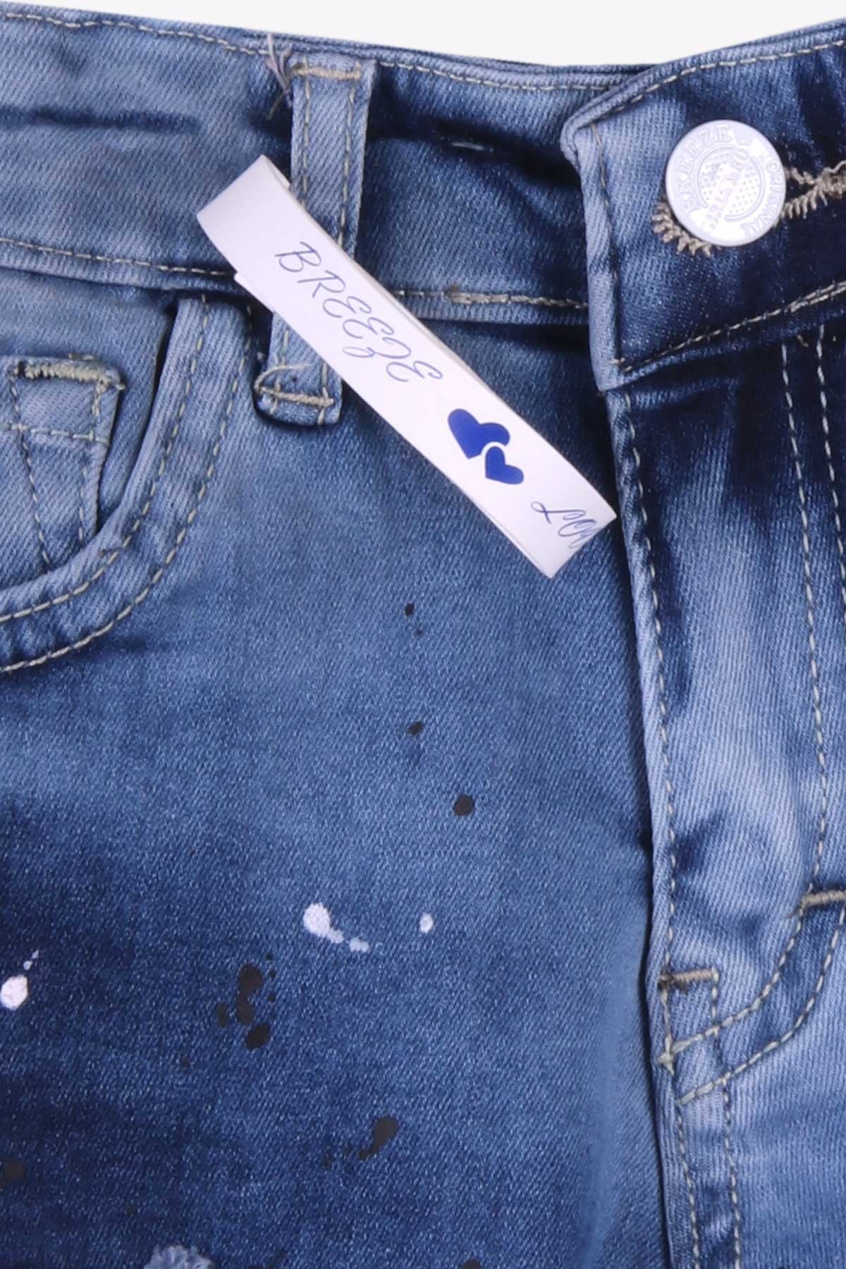 Breeze Kız Çocuk Şort Damlacık Baskılı Bilekli Aksesuarlı Mavi (9-14 Yaş)