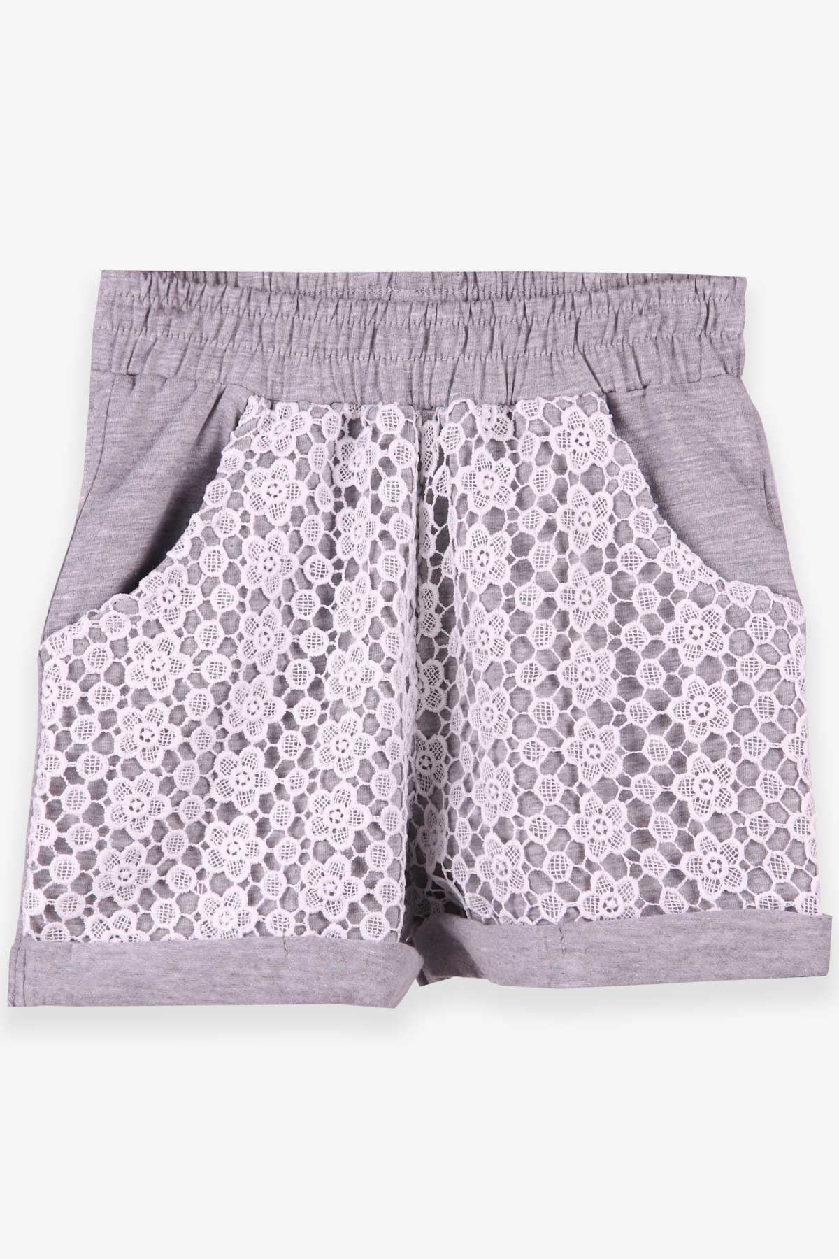 Breeze Kız Çocuk Şort Dantelli Gri (6-12 Yaş)