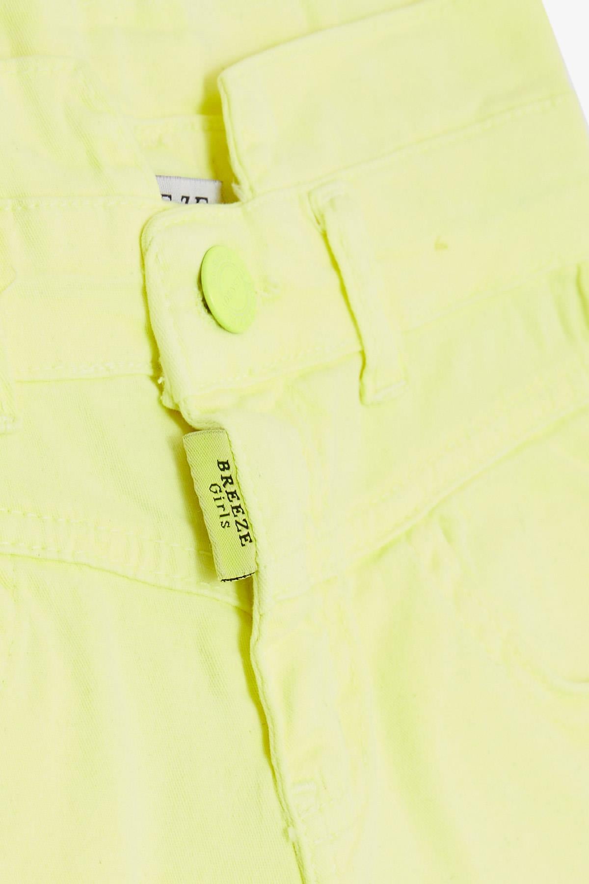 Breeze Kız Çocuk Şort Düğmeli Cepli Neon Sarı (8-14 Yaş)