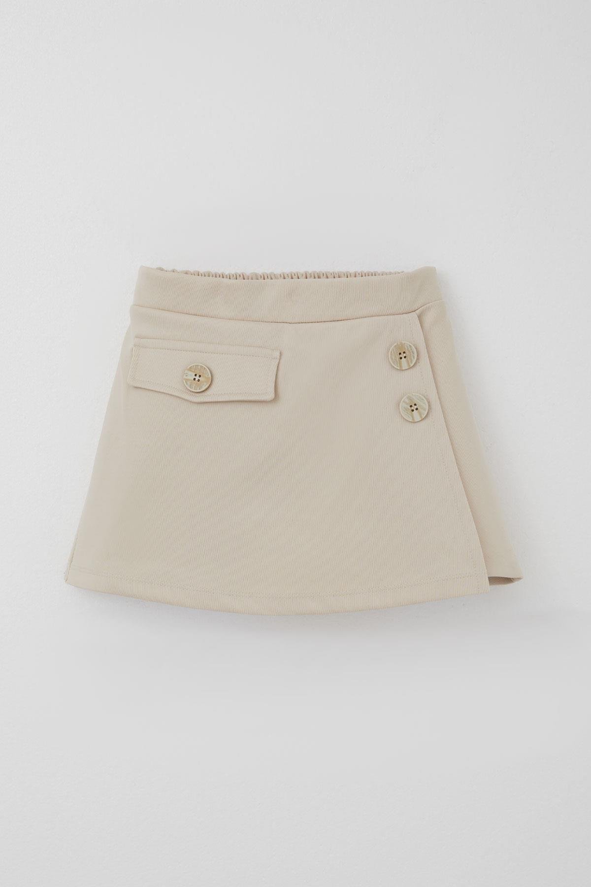 Breeze Kız Çocuk Şort Etek Cep Kapağı Detaylı Düğme Aksesuarlı Taş (6-12 Yaş)