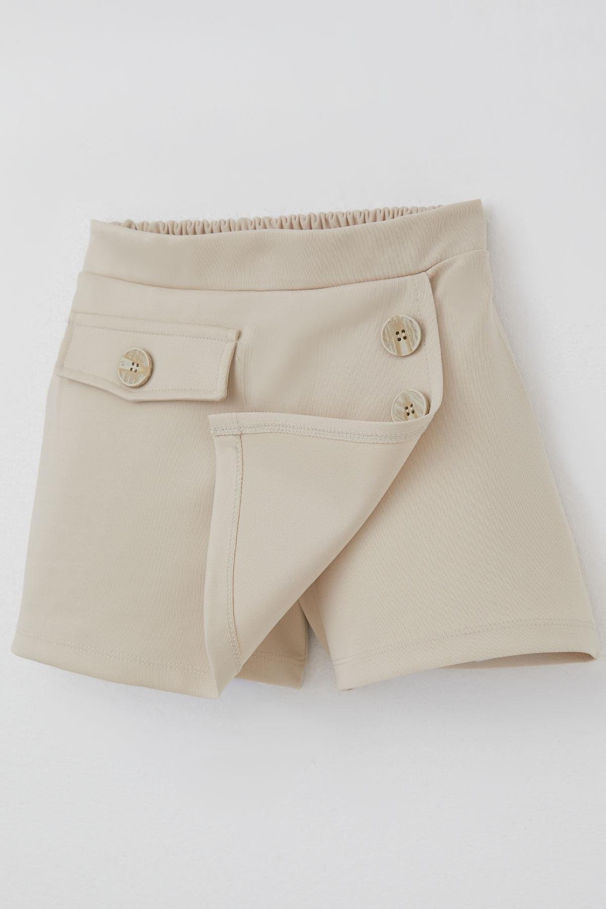 Breeze Kız Çocuk Şort Etek Cep Kapağı Detaylı Düğme Aksesuarlı Taş (6-12 Yaş)